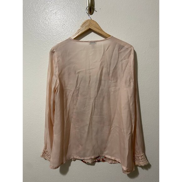 Sundance Women's Floral Embroidered Boho Pale Pink Long Sleeve Blouse Medium - Picture 3 of 7